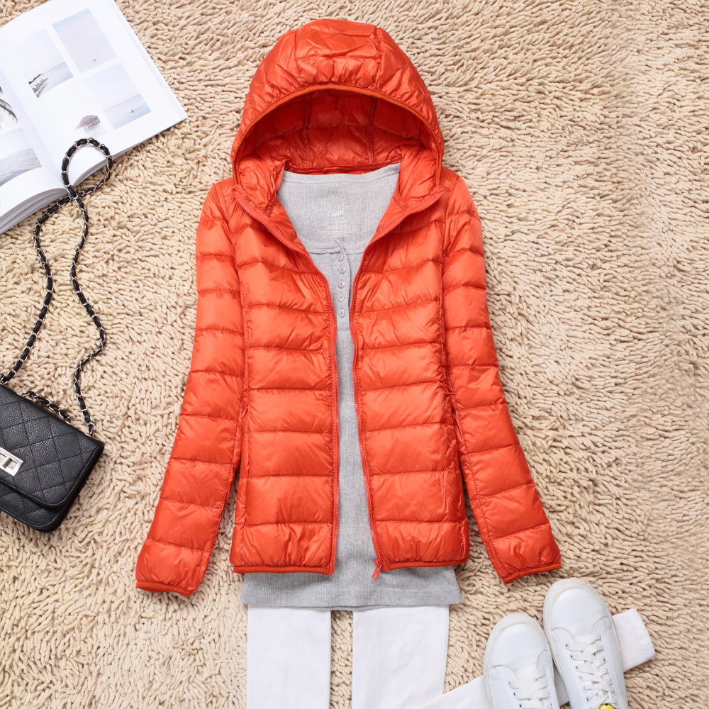 Ladies hooded casual thin puffer jacket