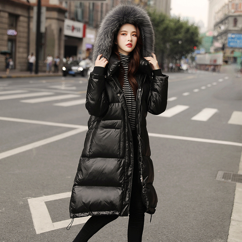 Real fur collar thick trendy loose long puffer jacket